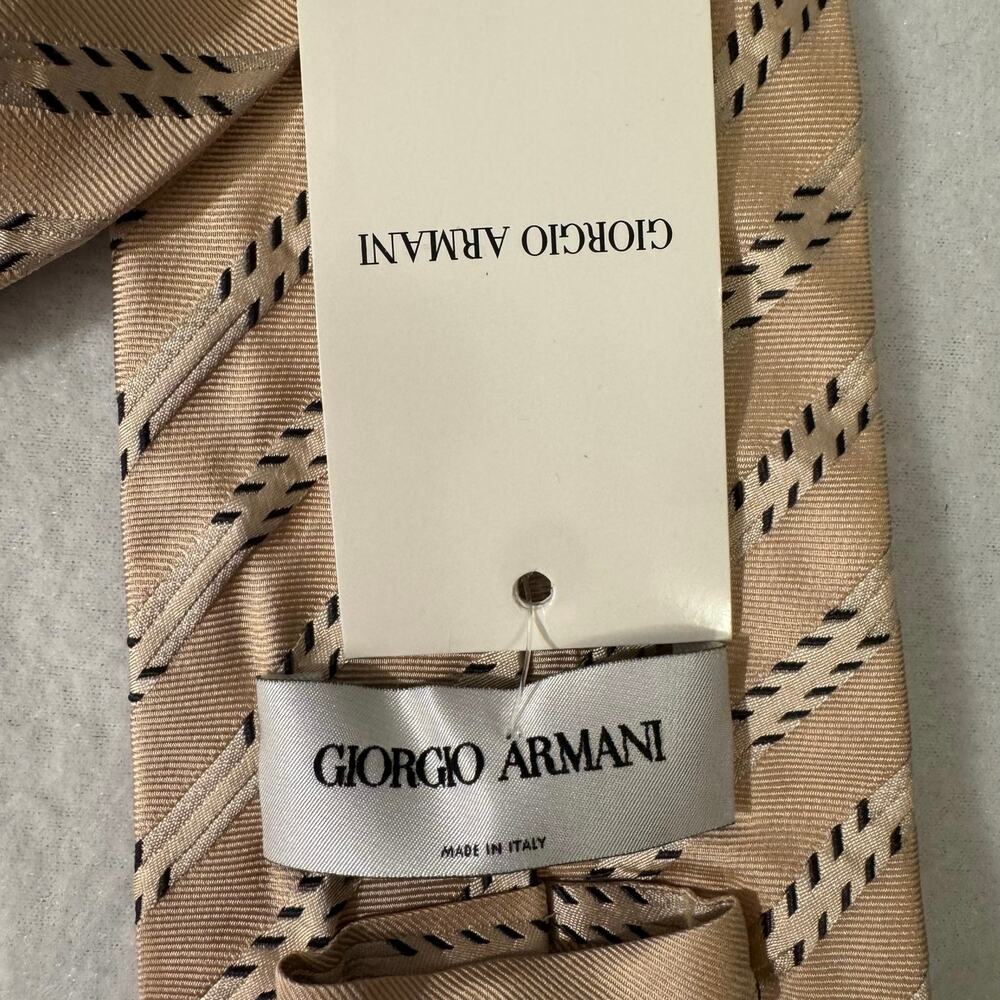 Giorgio Armani Beige and Black Diagonal Pattern Silk Tie